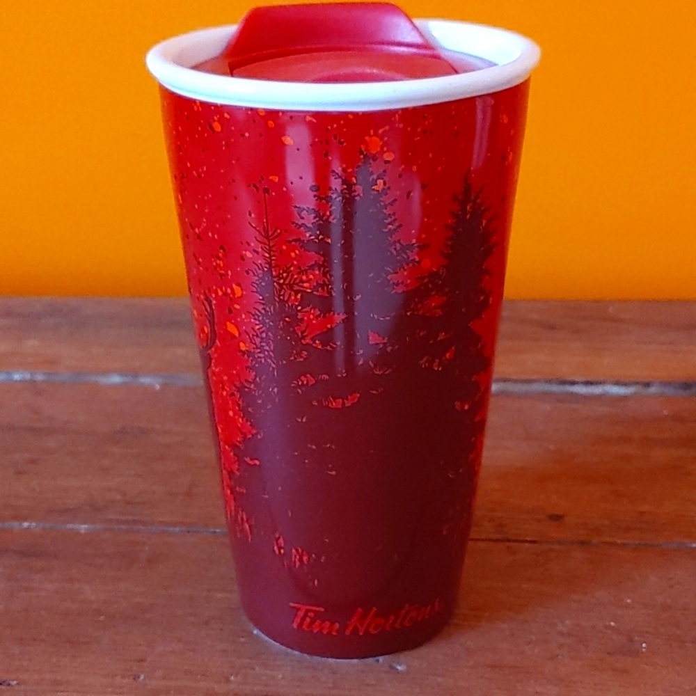 🌻Tim Hortons Canadiana Ceramic Red & White Tumbler